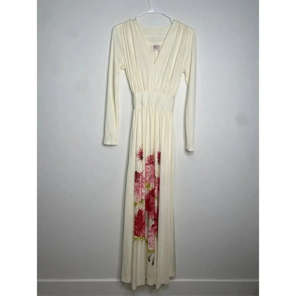 Mimosa Tree Dress 9/10 Vintage Rare 70’s Hand Painted Flower Floral Maxi Flaws - Picture 1 of 12